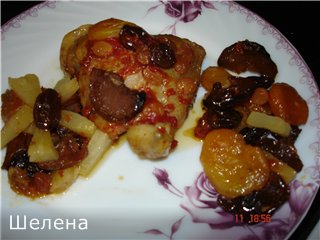 Chicken thighs with dried fruits and pineapple (multicooker-pressure cooker Polaris 0305)