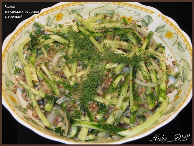 Fresh cucumber salad with buckwheat