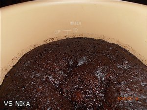 Chocolate cake on boiling water