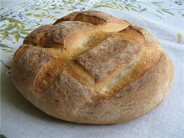 Wheat bread on ripe dough (self-leavening)