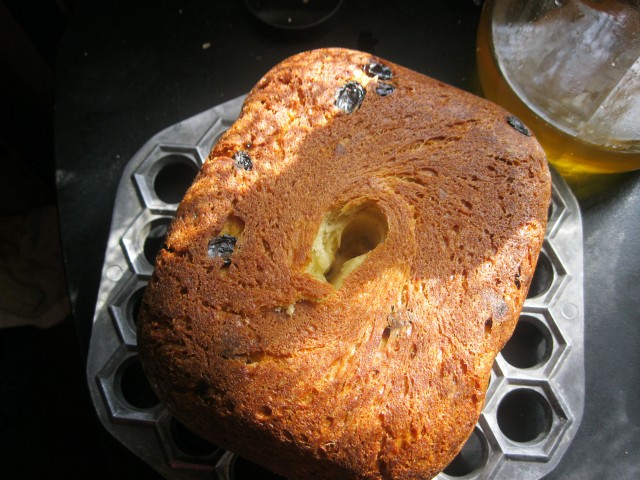 Boterbrood met rozijnen in een broodbakmachine