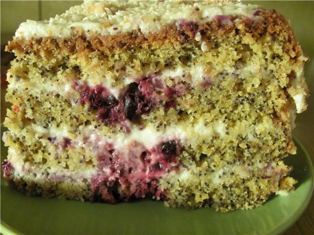 Cherry-poppy cake with nuts (oven, slow cooker)