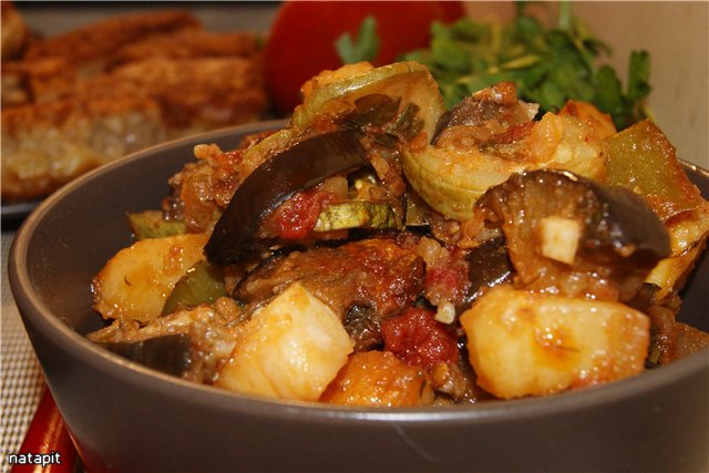 Vegetable stew (Briam) with cutlets Bird's milk