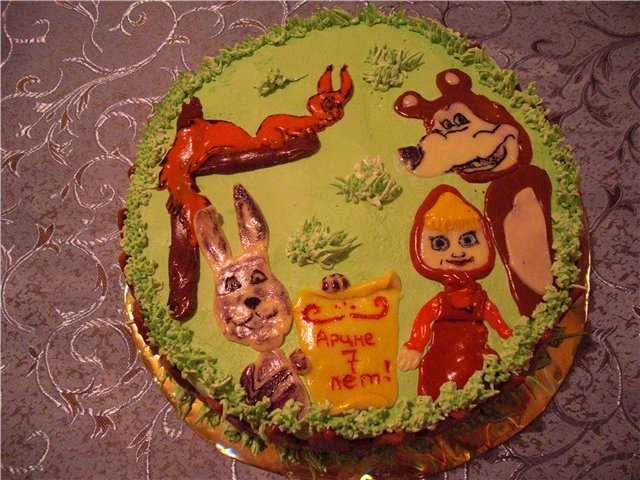 Mga cake batay sa cartoon na Masha at sa Bear