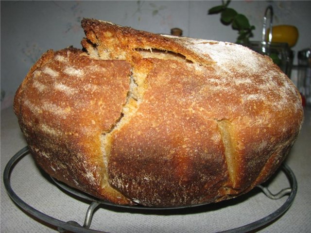 Sourdough na tinapay na gawa sa 1 grade harina (sa isang gumagawa ng tinapay)