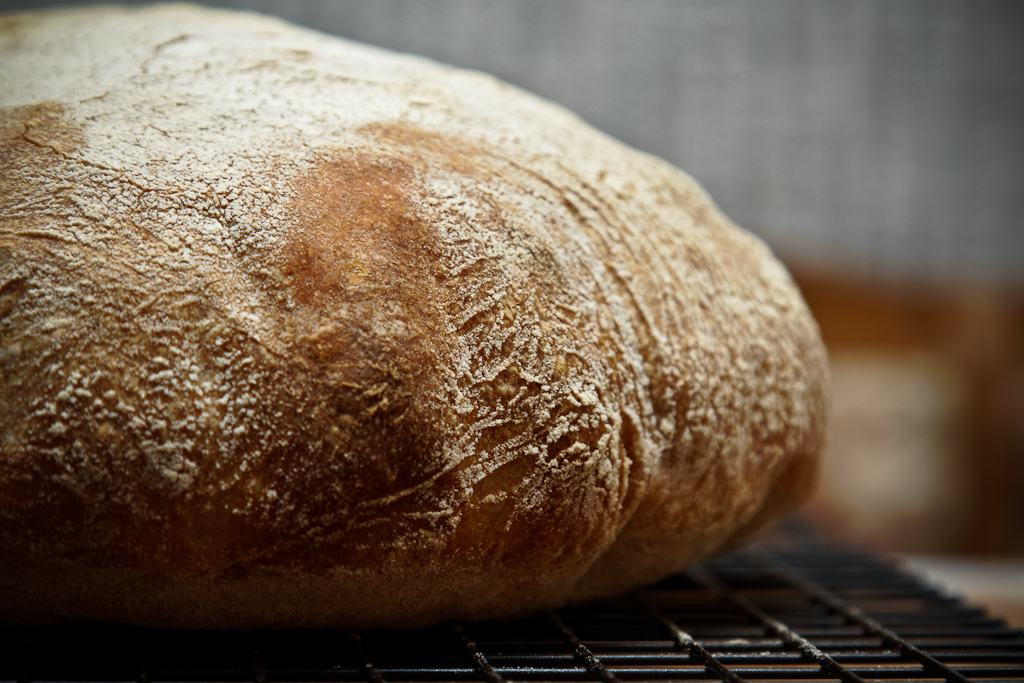 ขนมปังข้าวสาลีแบบชนบท (Pane Bigio) ในเตาอบ