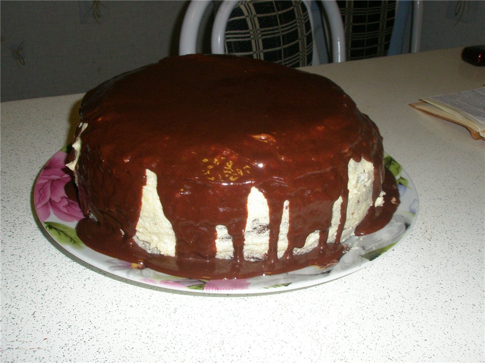 Chocolate cake on boiling water