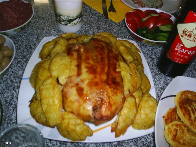 Pollo relleno de tortitas