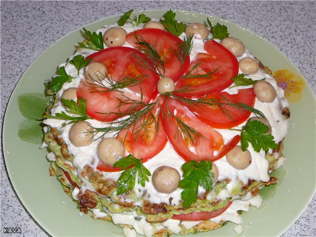 Snack squashcake met champignons!