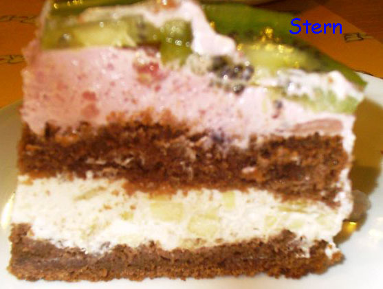 Pastel de chocolate, gelatina y frutas