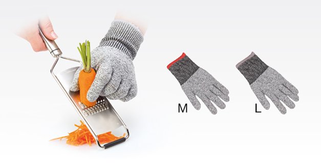 Vegetable graters and shredders, kevlar gloves