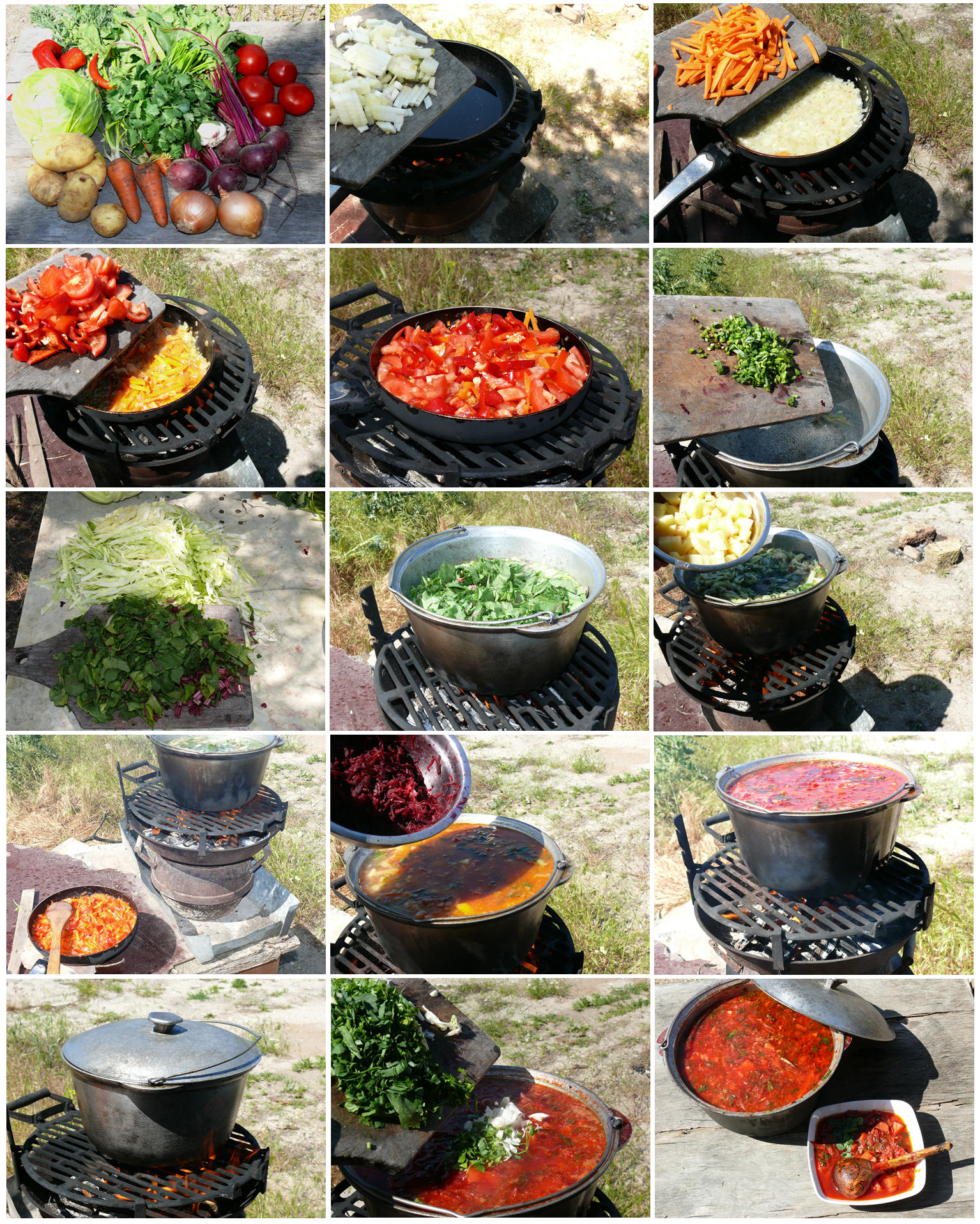 Spring borsch on the fire