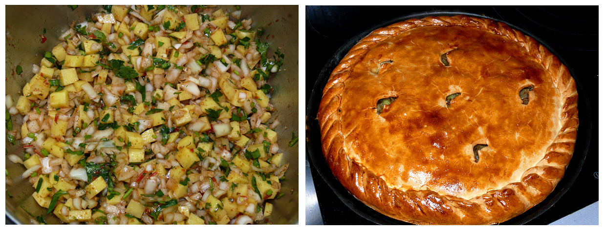 Crimean Tatar pie na may karne at patatas Kubete