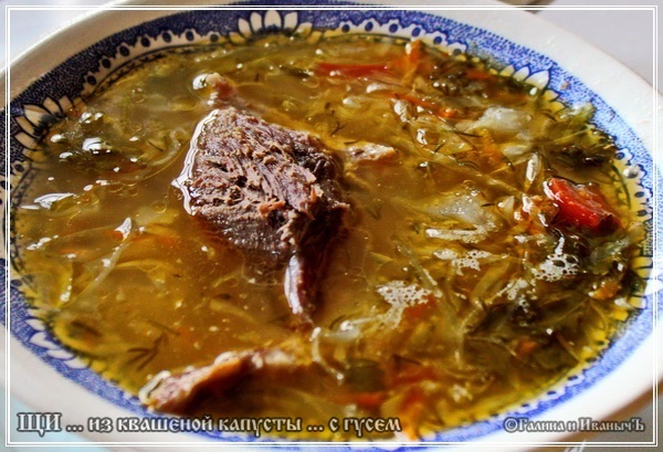 Sopa de col agria de chucrut con ganso