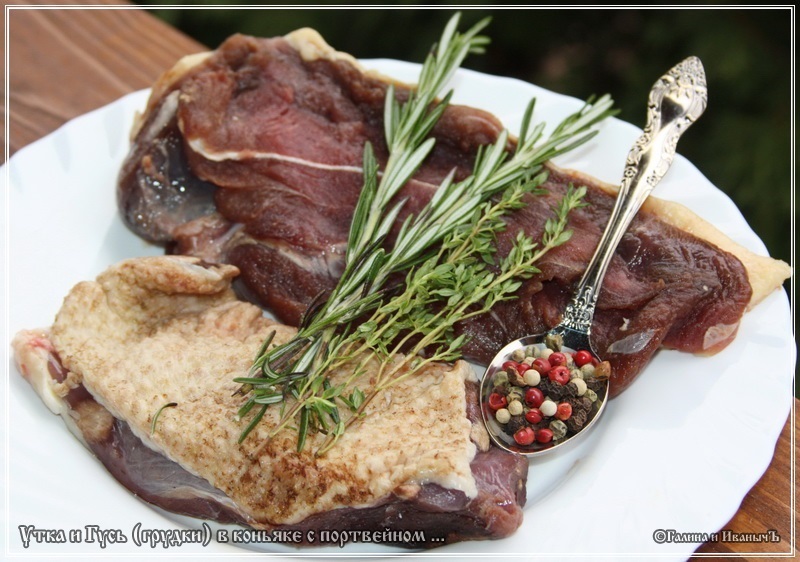 Anatra con oca al cognac al porto (tipo carpaccio)