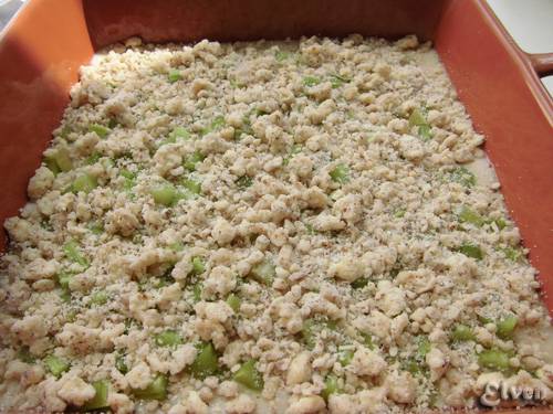 Pastel de suero de ruibarbo con Streusel de jengibre