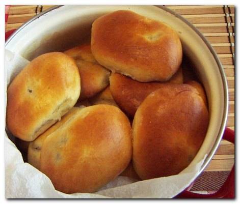 Pies with cabbage, meat and plum jam